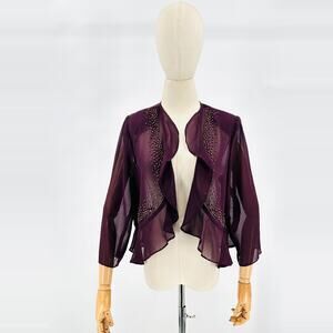 Vintage 90s Sheer Purple Embellished Ruffle Open Front Evening Jacket